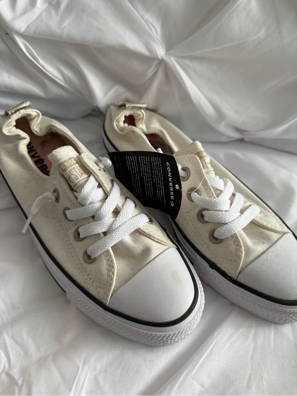 Converse Kids Low Top Canvas Sneakers in Cream and White (gold accents)